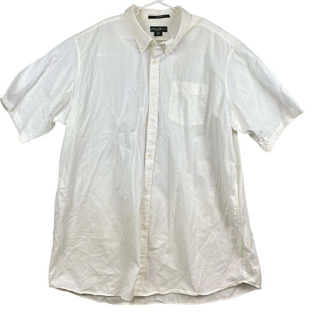Eddie Bauer Mens Shirt 3XLT Relaxed Fit Cotton Short Sleeve Casual White